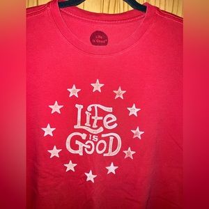 LIFE IS GOOD Mens Red Star Print Short Sleeve Crusher Tee T Shirt Large